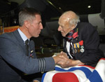 Henry Allingham with Wing Commander Green at the opening of "Lest We Forget" at the RAF Museum, 2008.