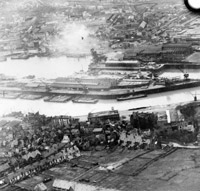 An aerial reconnaissance photograph of German invasion barges in Boulogne harbour