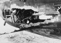 The shell-torn rear gunner's compartment of an 83 Squadron Handley Page Hampden Mk. I