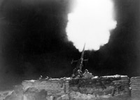 Army anti-aircraft gun in action during raid