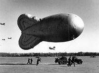 RAF balloon operators practice handling a Low Zone Kite Balloon
